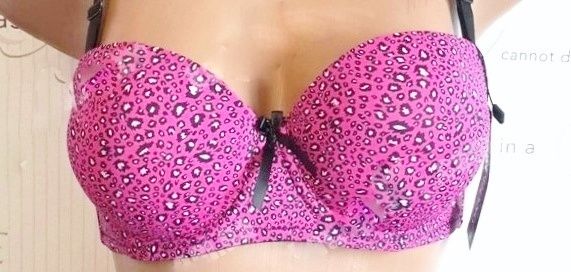 Бюстгальтер балконет леопардовий малиновий-чорний чашки пуш-ап поролон