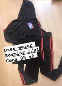 Dres damski welur biust 110 z czerwonymi paskami