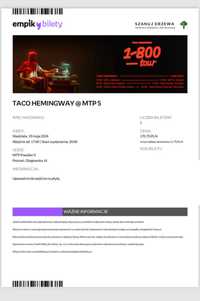 TACO HEMINGWAY bilet na koncert w Poznaniu 19 maja