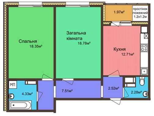 Двохкімнатна квартира в побудованому будинку на Параджанова