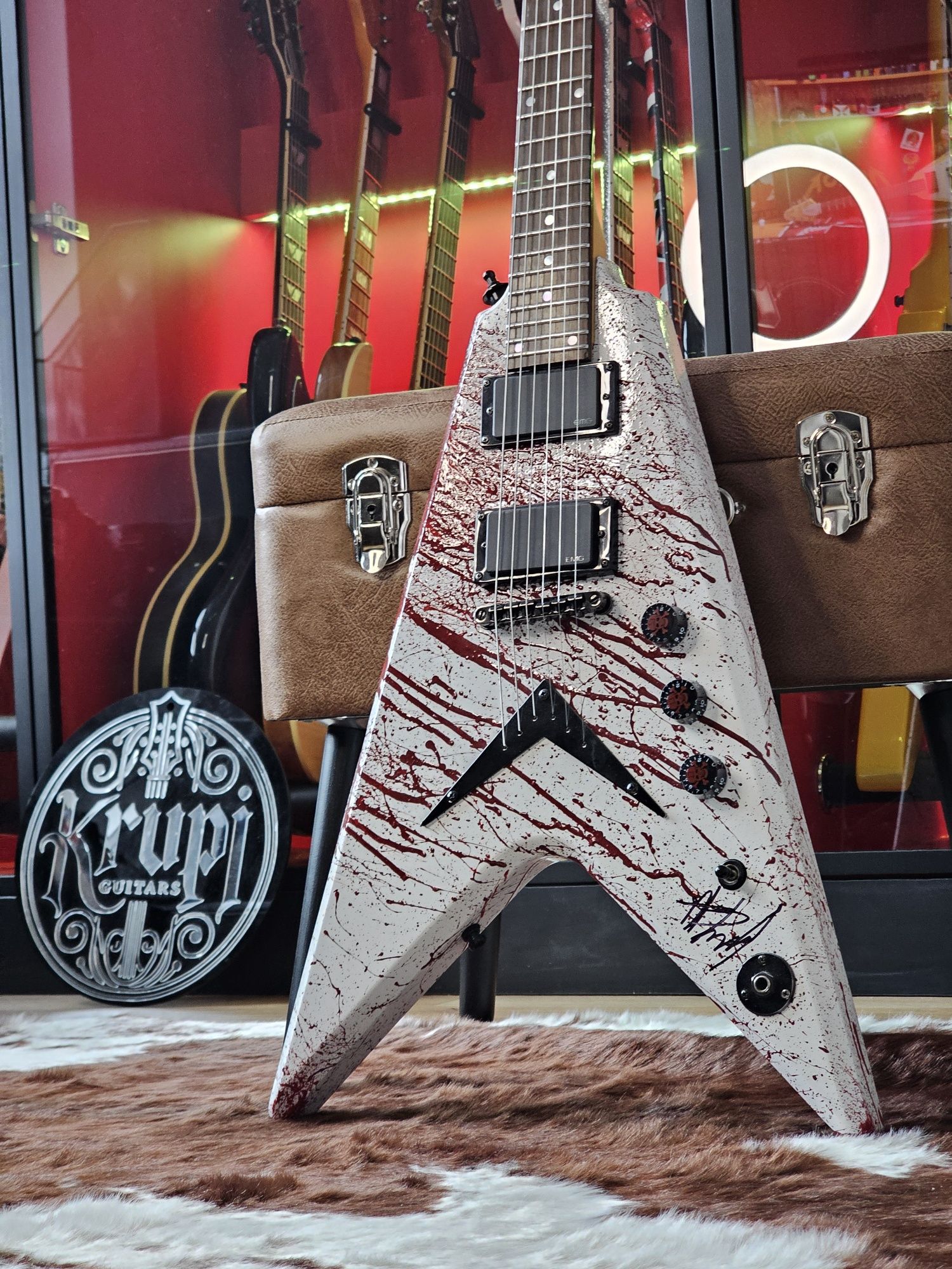 Washburn V Gary Holt signed autograf Custom Belfegor Blood Splatter