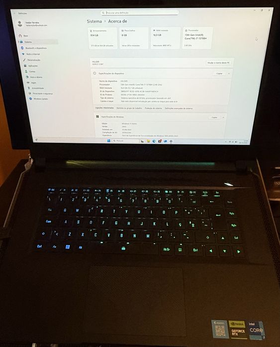 Portatil Aorus I7 13GEN/ RTX4060/ Ram DDR5