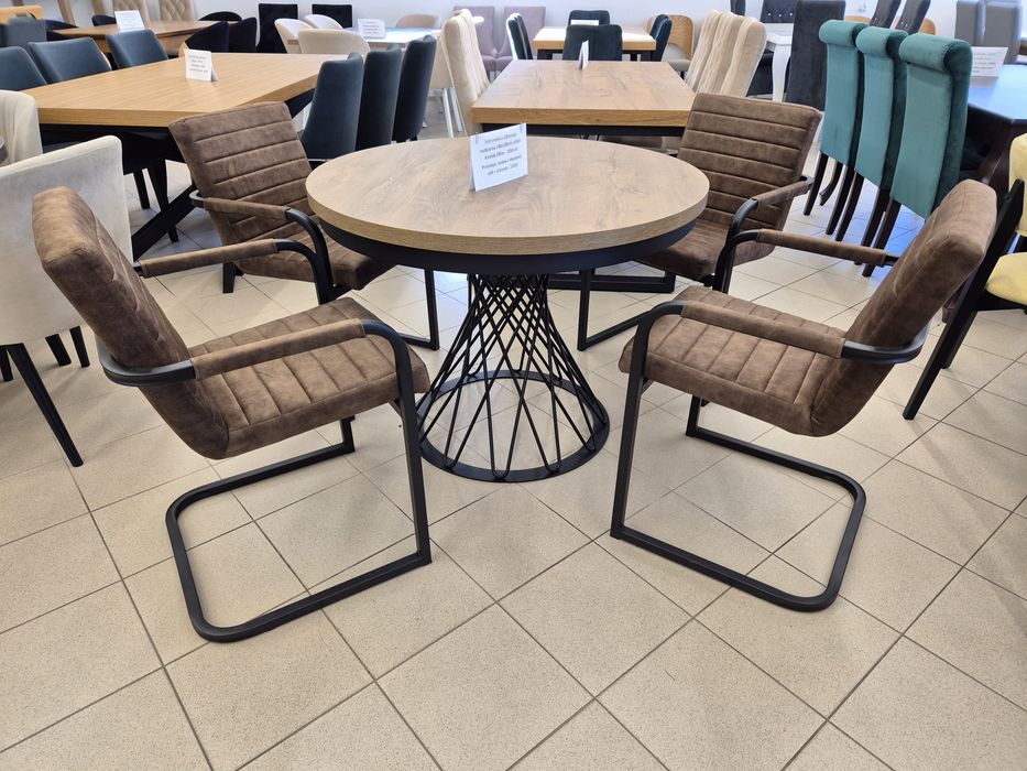 Stół okrągły rozsuwany do 140cm + 4 krzesła tapicerowane , od ręki.