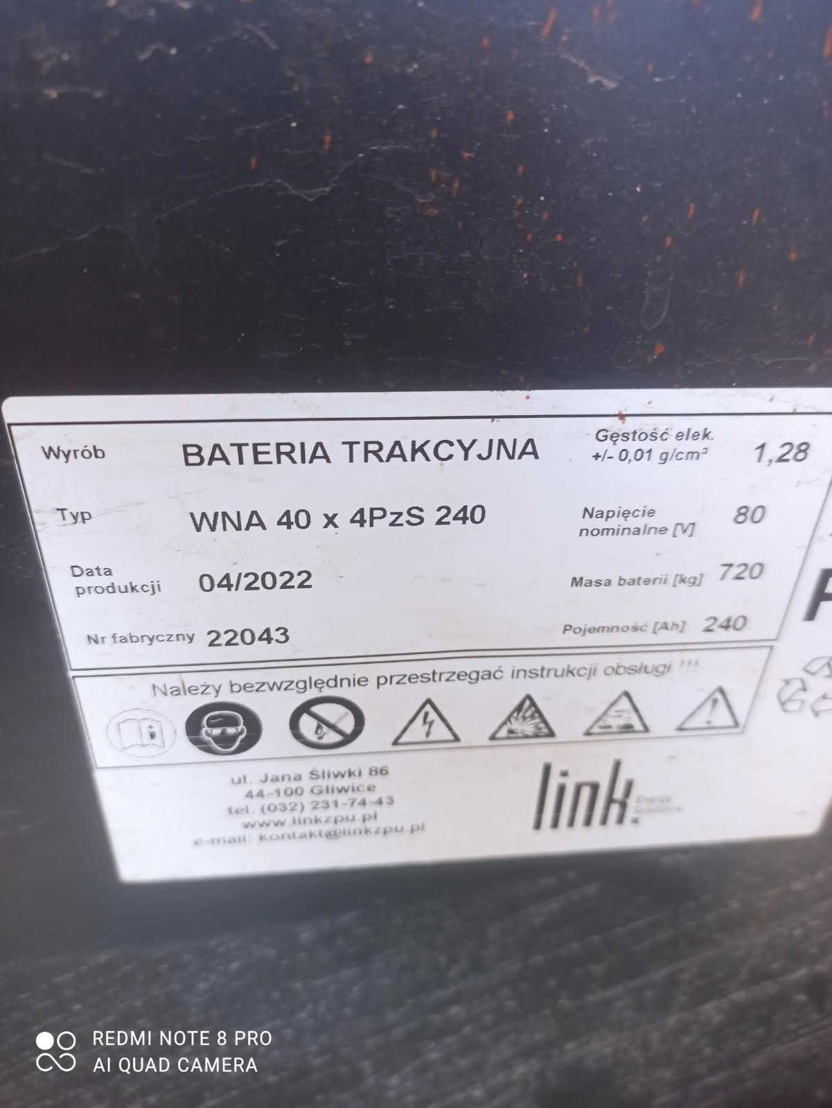 Bateria trakcyjna WNA 40x 4PzS 240 do wózka WNA