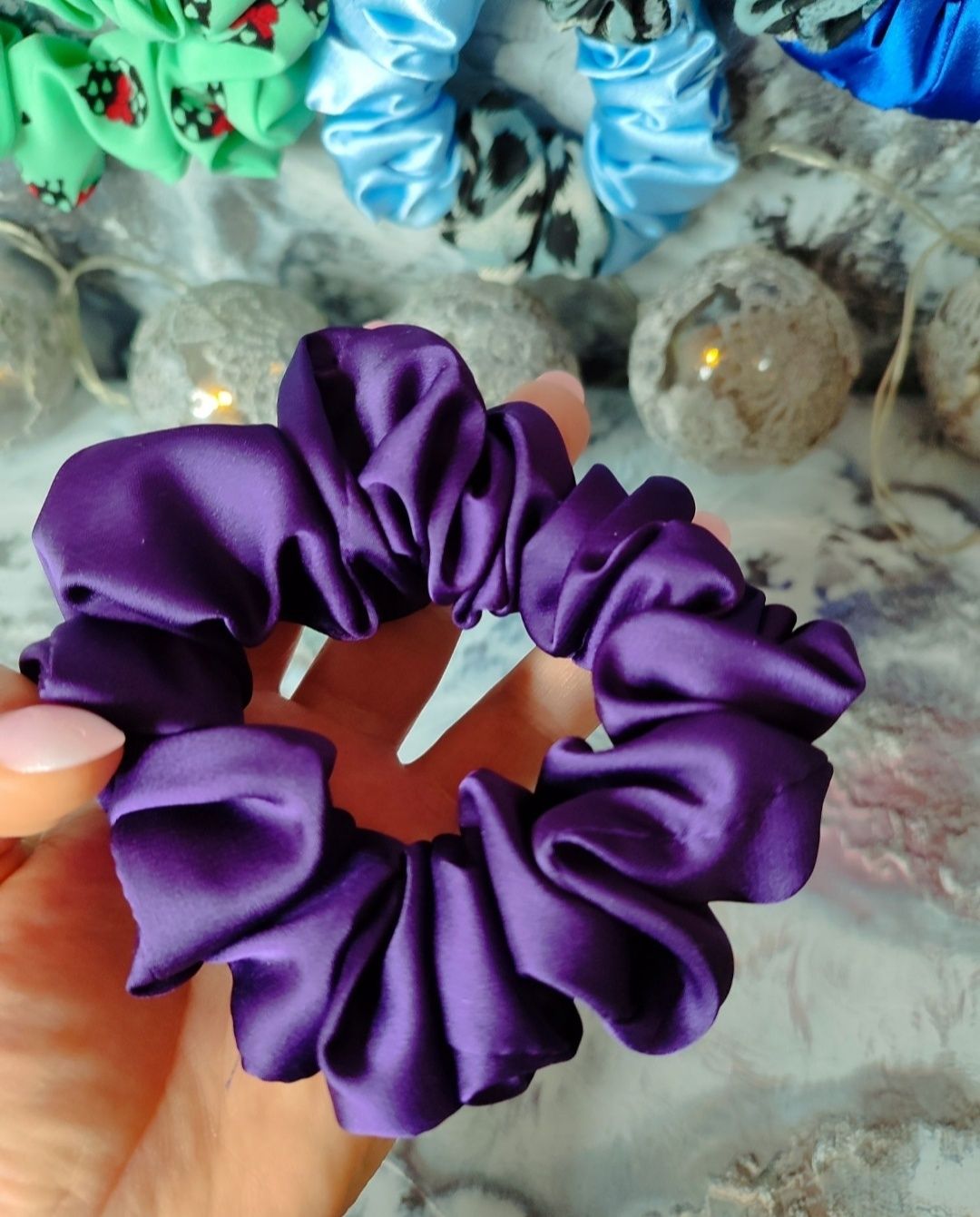 Scrunchie do włosów rozm S Jedwab Ciemna Śliwka