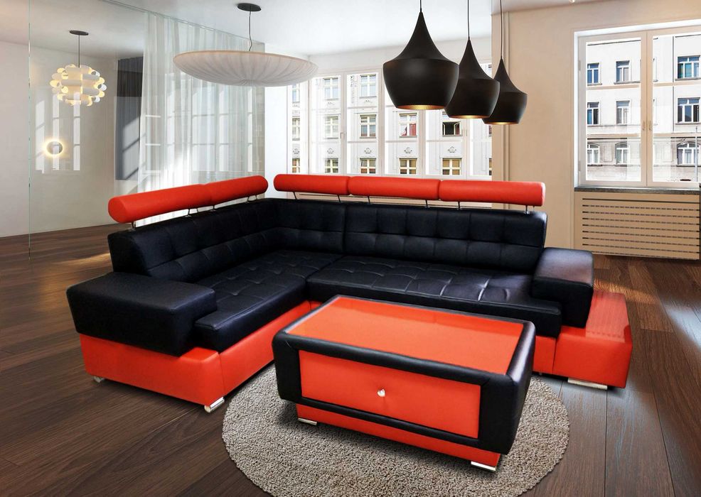 Narożnik LIZBONA - spanie, pojemnik - Skóra Naturalna