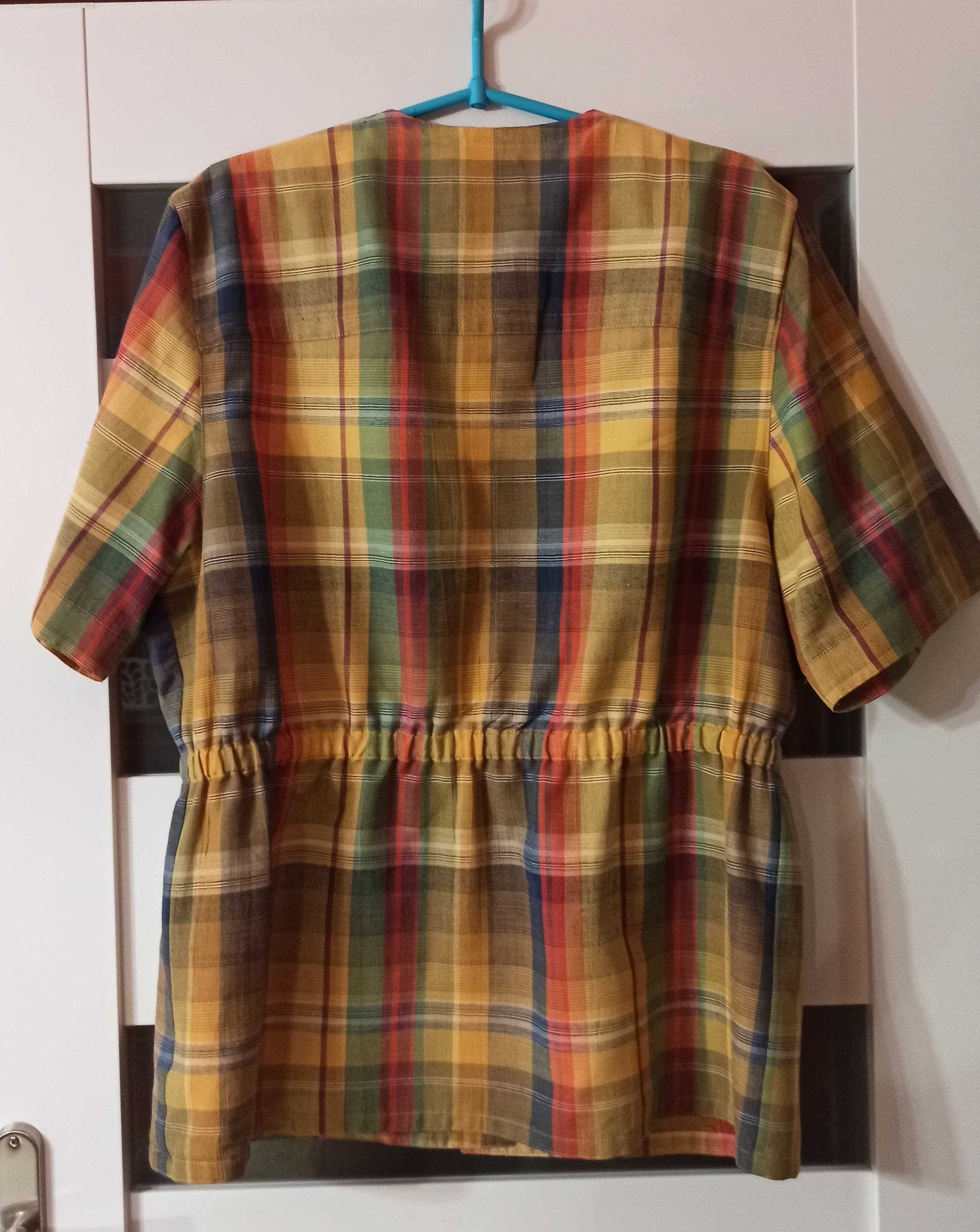 Letni bawełniany żakiet koszula w kratę Ara vintage