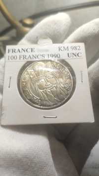 Франция 100 франков 1990г. Карл Великий серебро патина