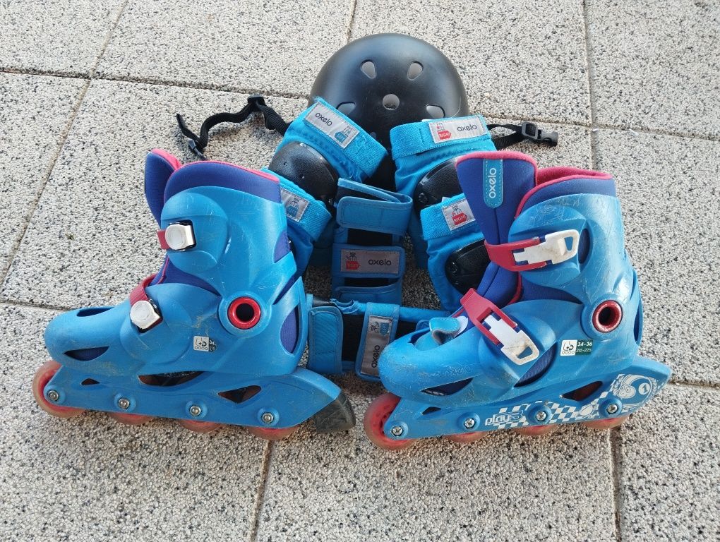 Rolki 34-36, kask, ochraniacze