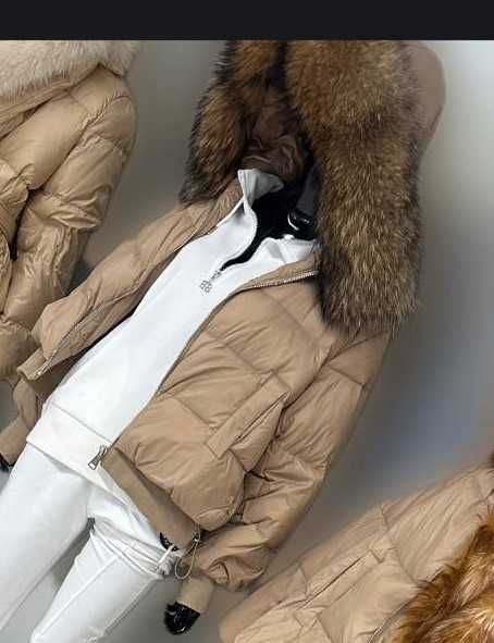 Kurtka zimowa naturalny jenot lux kurtka pompon