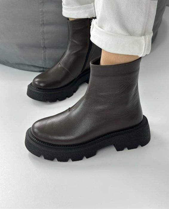 Ботінки жіночі зима Черевики натуральна шкіра колір чорний/шоколад