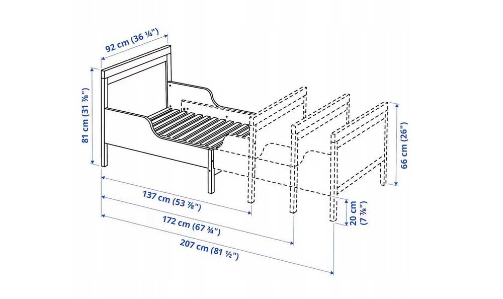 IKEA SUNDVIK Rozsuwana rama łóżka i dno łóżka 80x200 cm biały