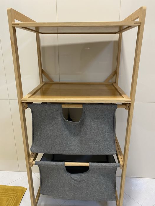 Móvel em bambu para wc com dois cestos