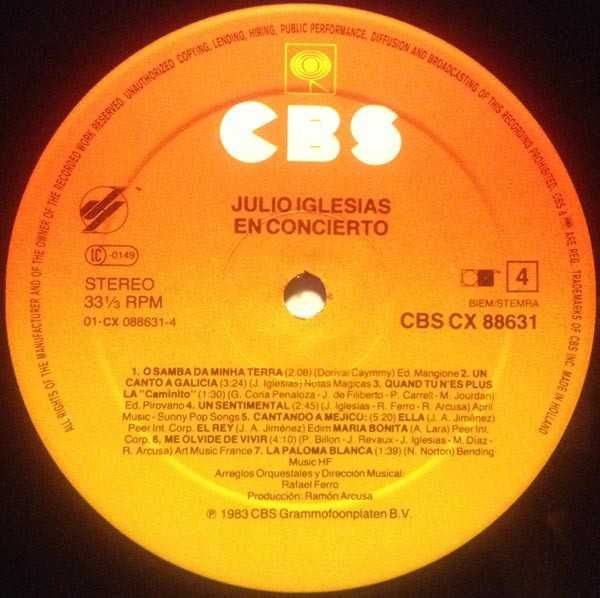 Colecionismo vinil 1983: LP Duplo / Julio Iglesias en Concierto