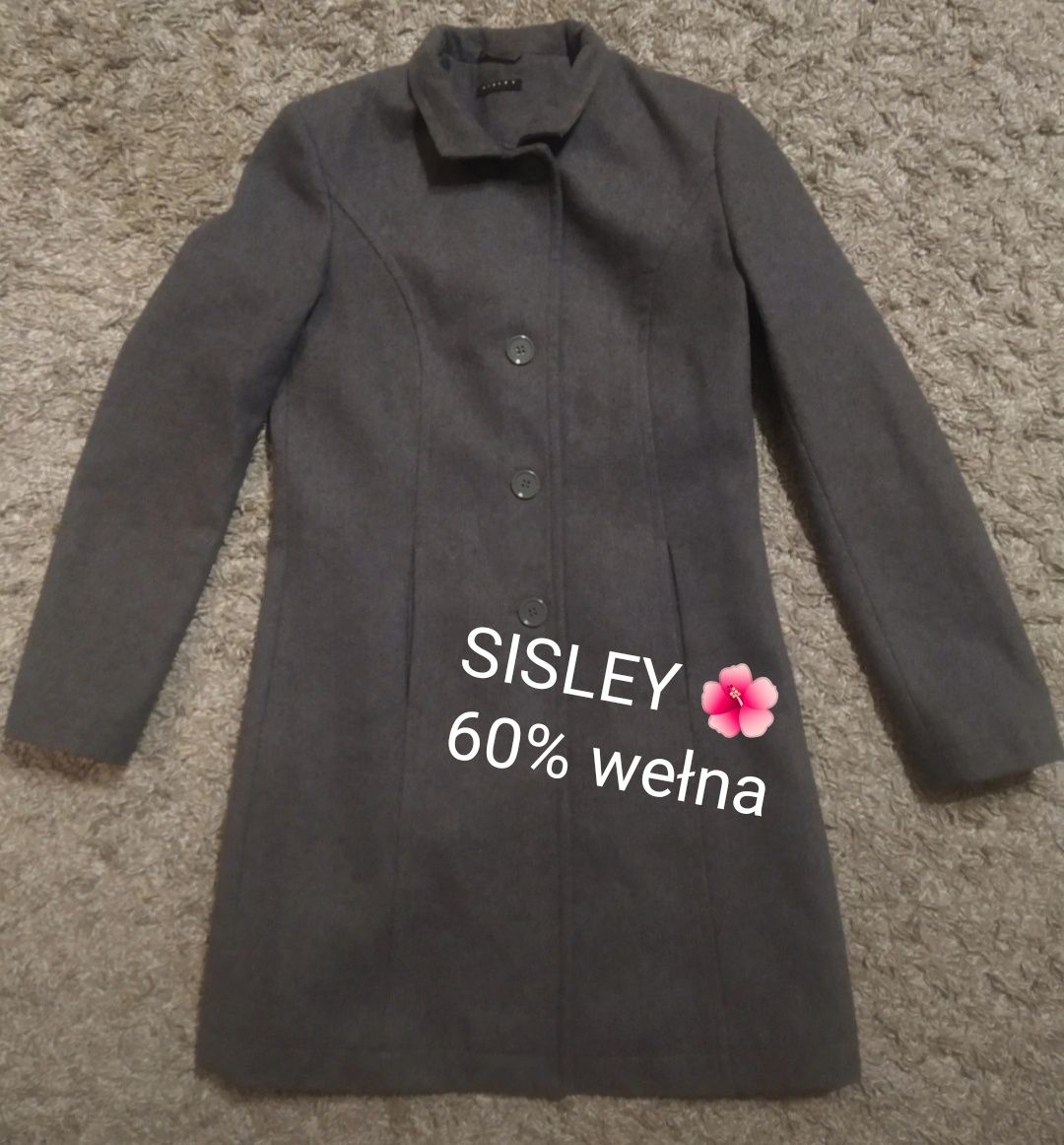 Sisley wełniany płaszcz, rozmiar 36 niepowtarzalny