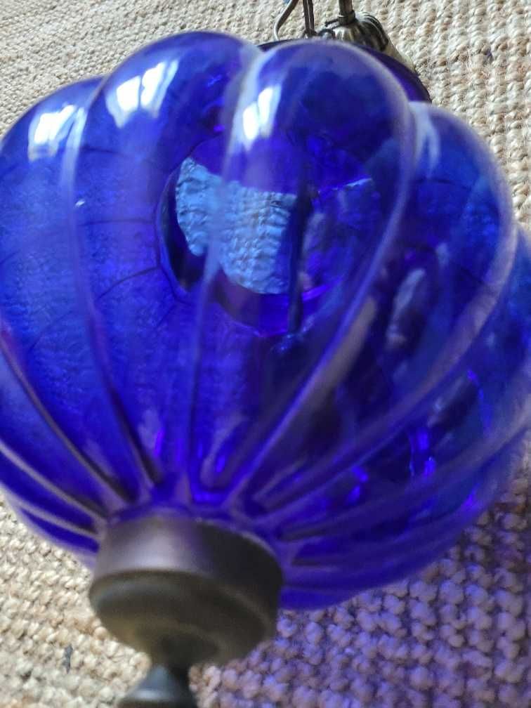 Luminária / candeeiro de teto indiana vidro azul cobalto