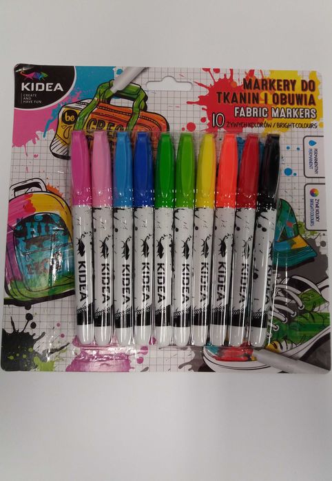 Pisaki, Markery do obuwia i tkanin 10 kolorów KIDEA mix kolor