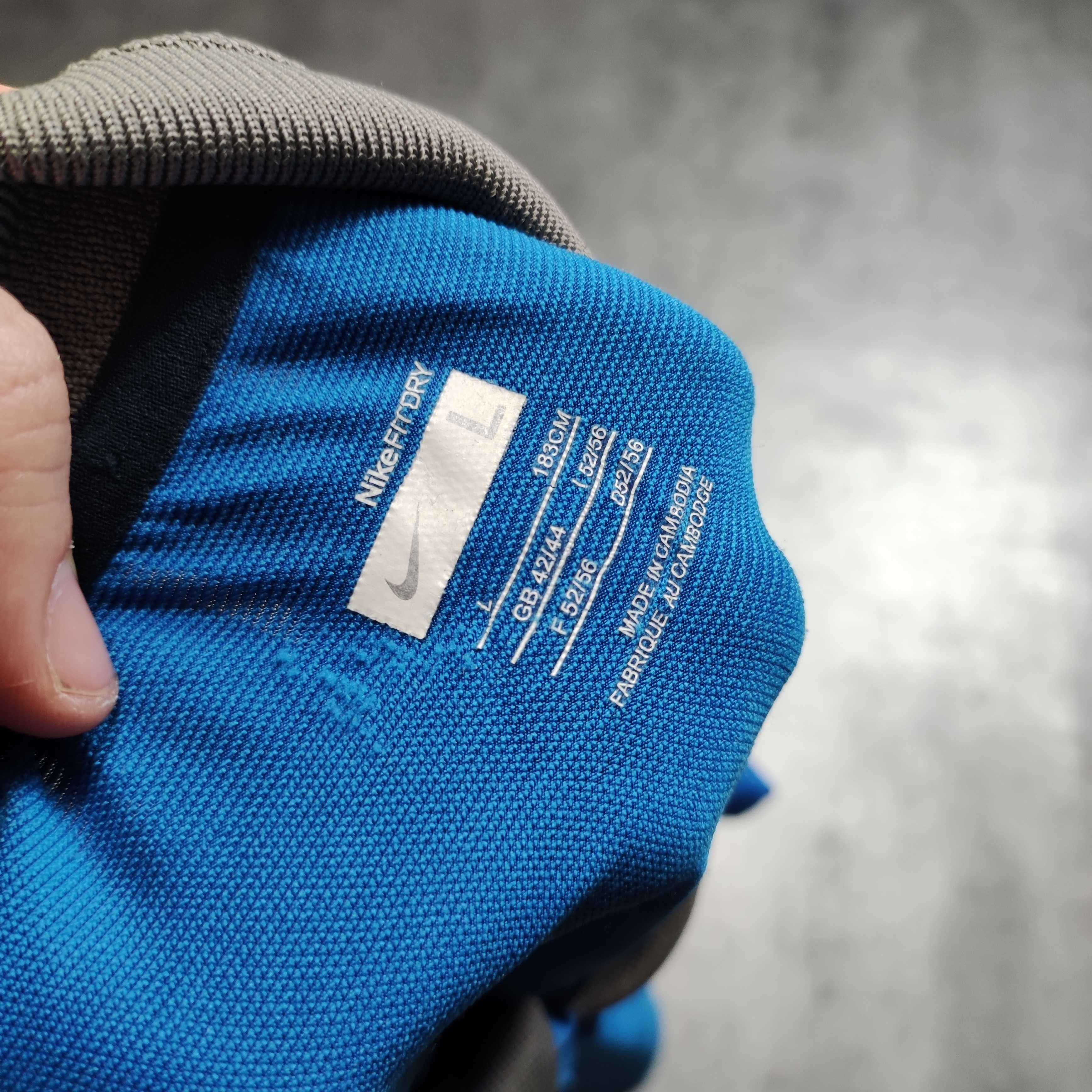 MĘSKA Koszulka Sportowa Granatowa Nike Kołnierzyk Dri-Fit Haft Logo
