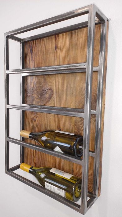 Stojak na wino ze starego drewna i stali –darmowa dostawa