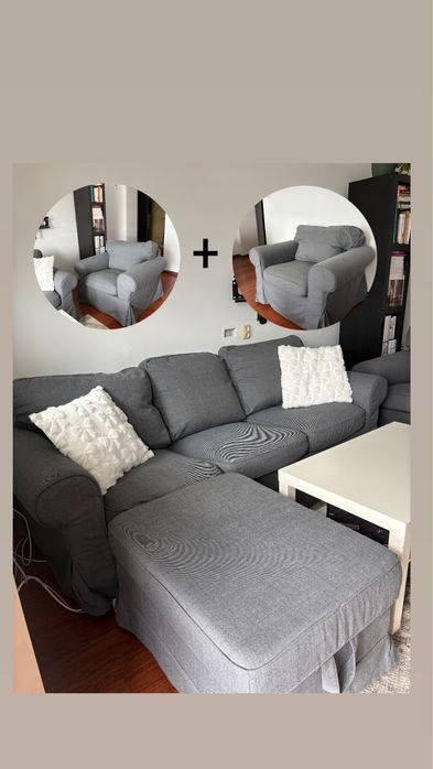 Kanapa + 2 fotele + podnóżek EKTORP IKEA ciemny szary