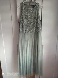 weselna przepiękna długa suknia oliwkowa