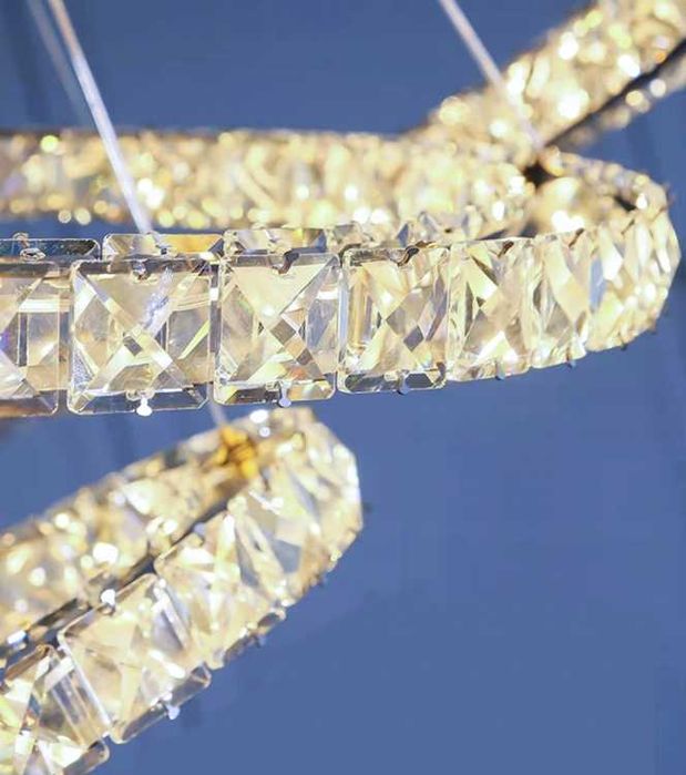 Lampa sufitowa wisząca kręgi z kryształkami Srebrna Glamour żyrandol