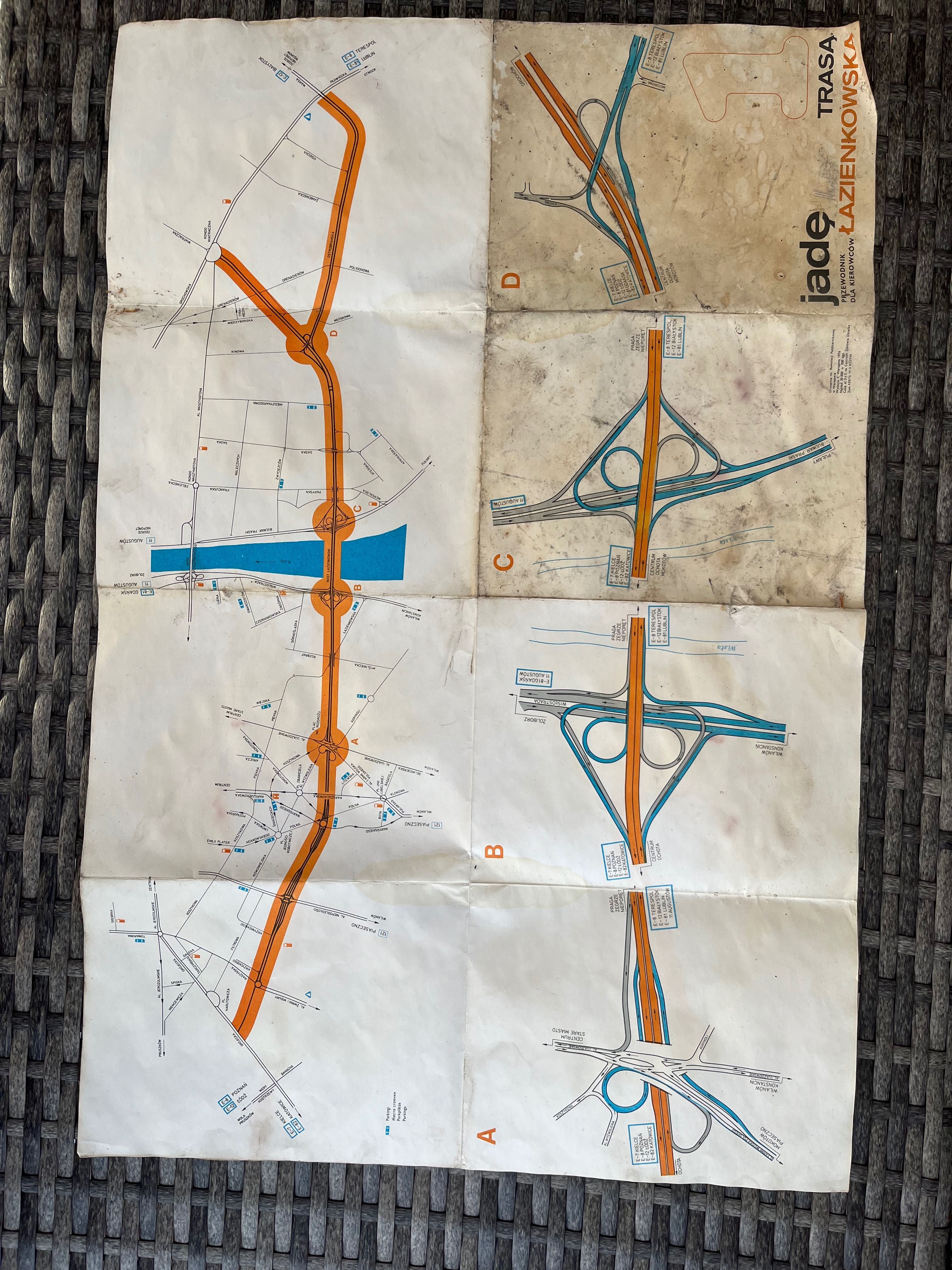 Jadę Trasą Łazienkowską - przewodnik dla kierowców - mapa plan 1974