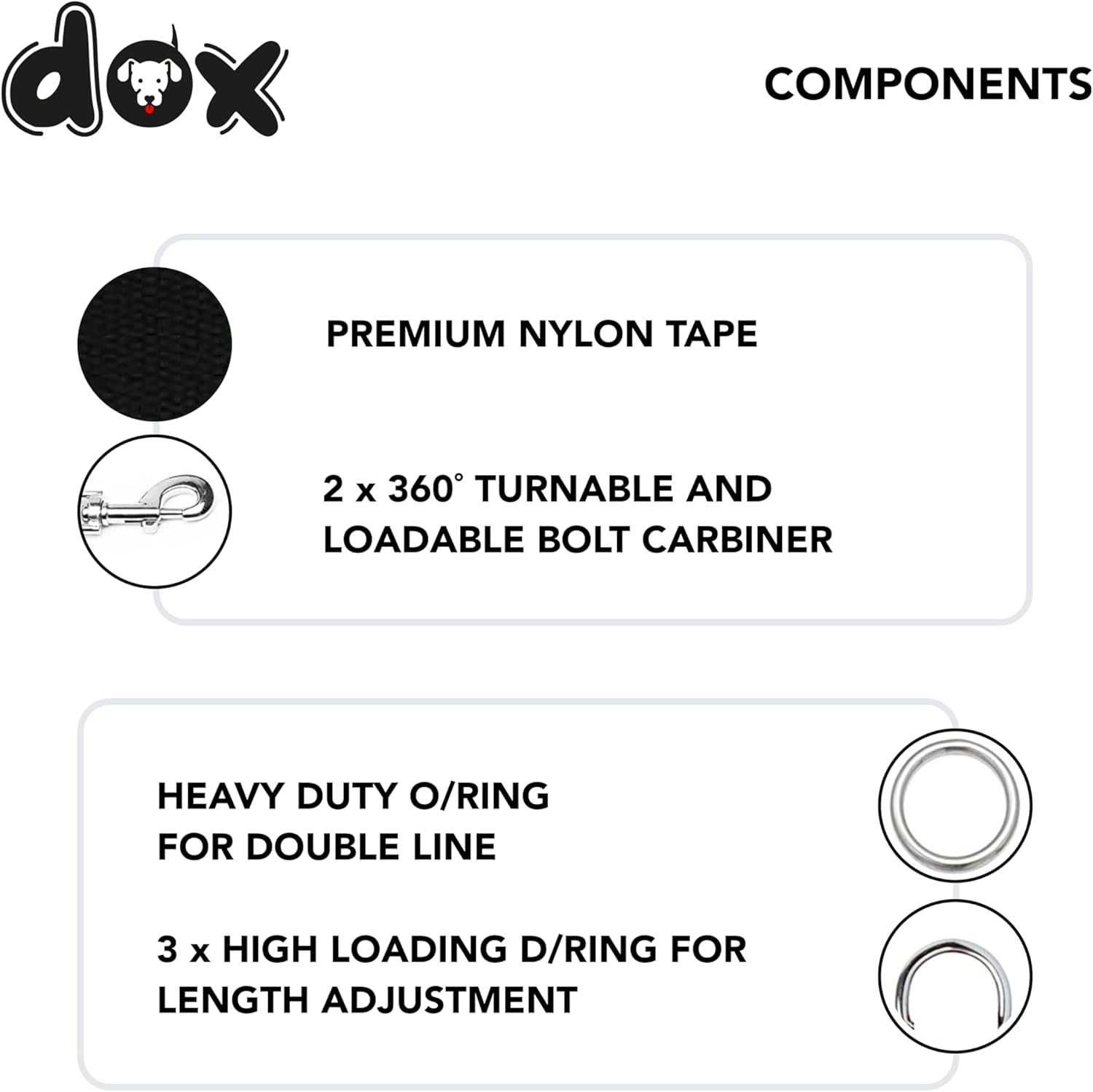 DDOXX Smycz dla Psa Nylonowa Smycz 3-Krotnie Regulowana1cm x 2m roz.XS