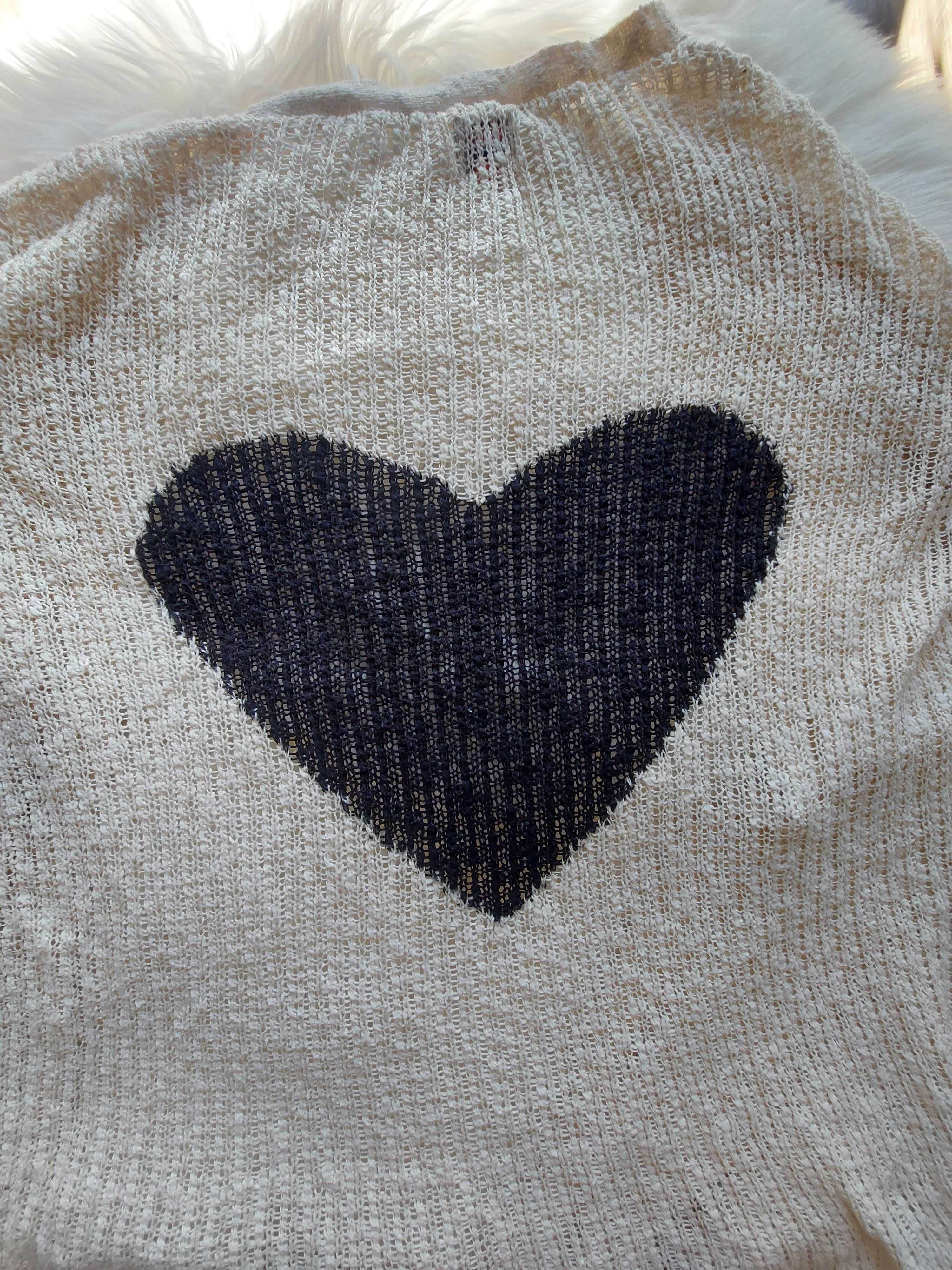 Beżowy/kremowy sweter/kardigan z serduszkiem na plecach, ONLY, M