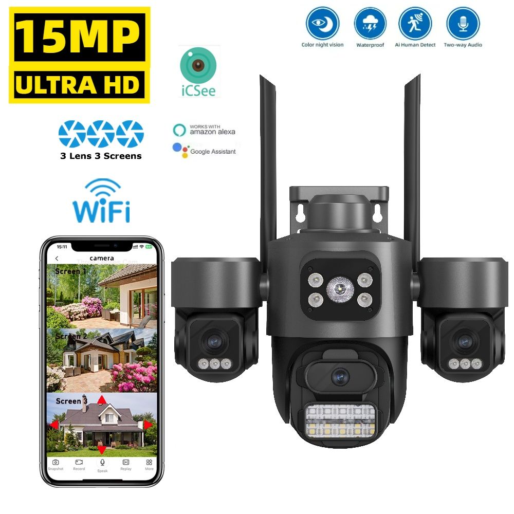 15 mp камера видеонаблюдения Besder 3  объектива iCSee O-kam pro