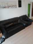 Sofa z funkcją spania i fotel czarne ze skóry ekologicznej
