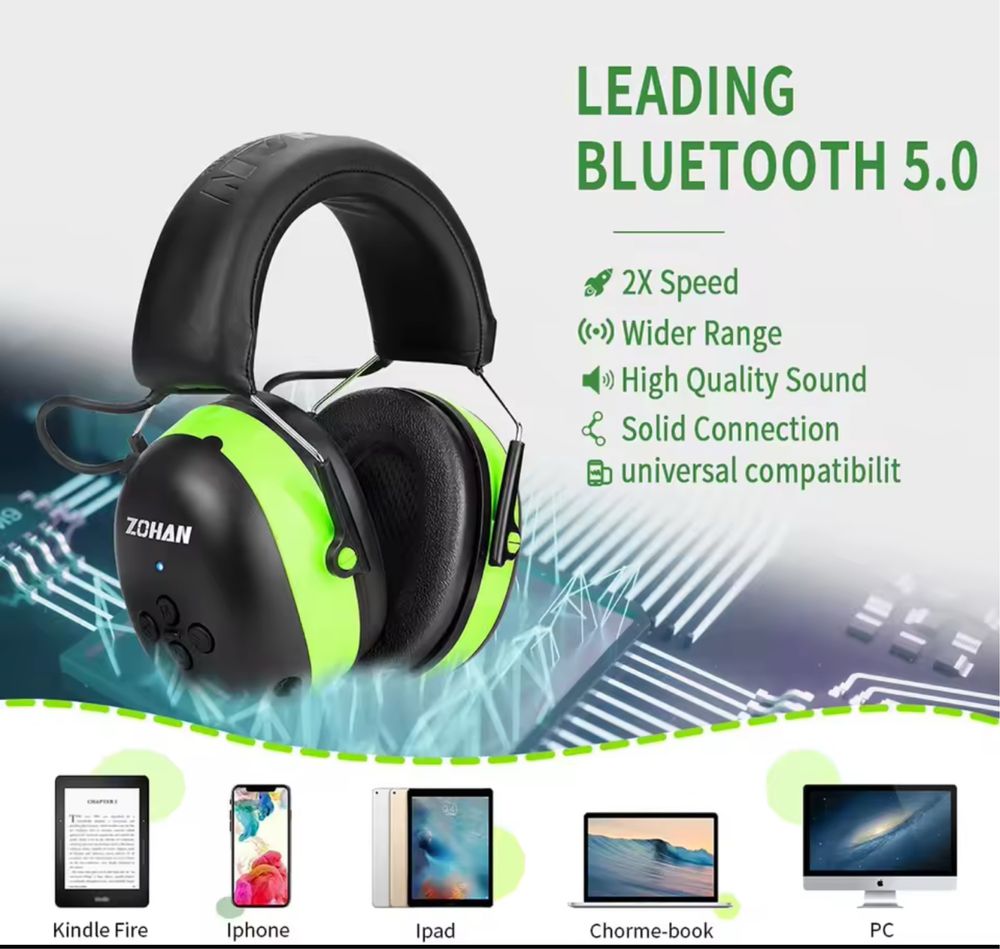PROHEAR 037 słuchawki ochronne z Bluetooth, mikrofonem - zielone