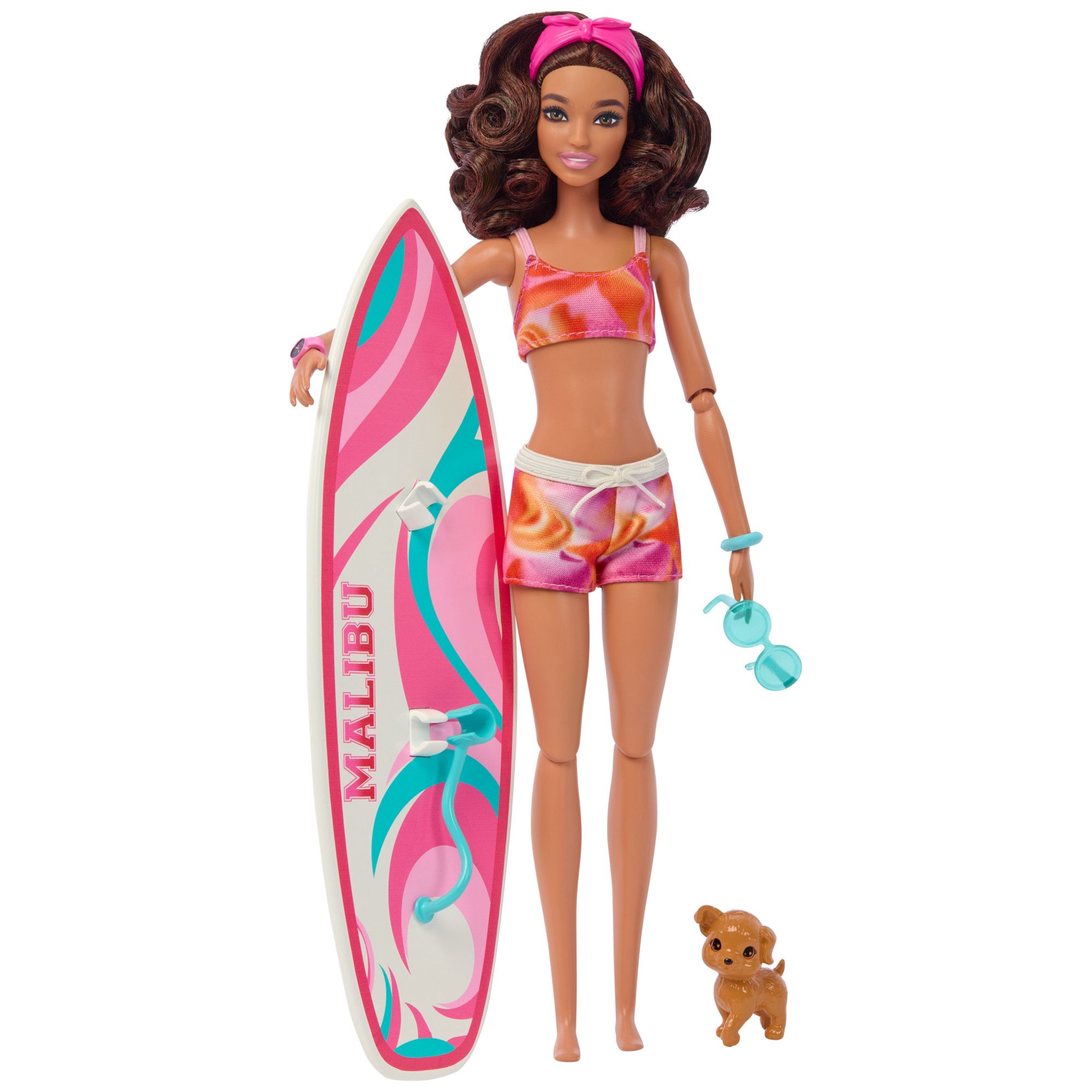 barbie lalka surferka malibu surfboard - piesek i akcesoria hpl69