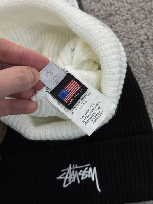 Шапка Stussy чорна/ зимня шапка стусі біла/ шапка унісекс на зиму