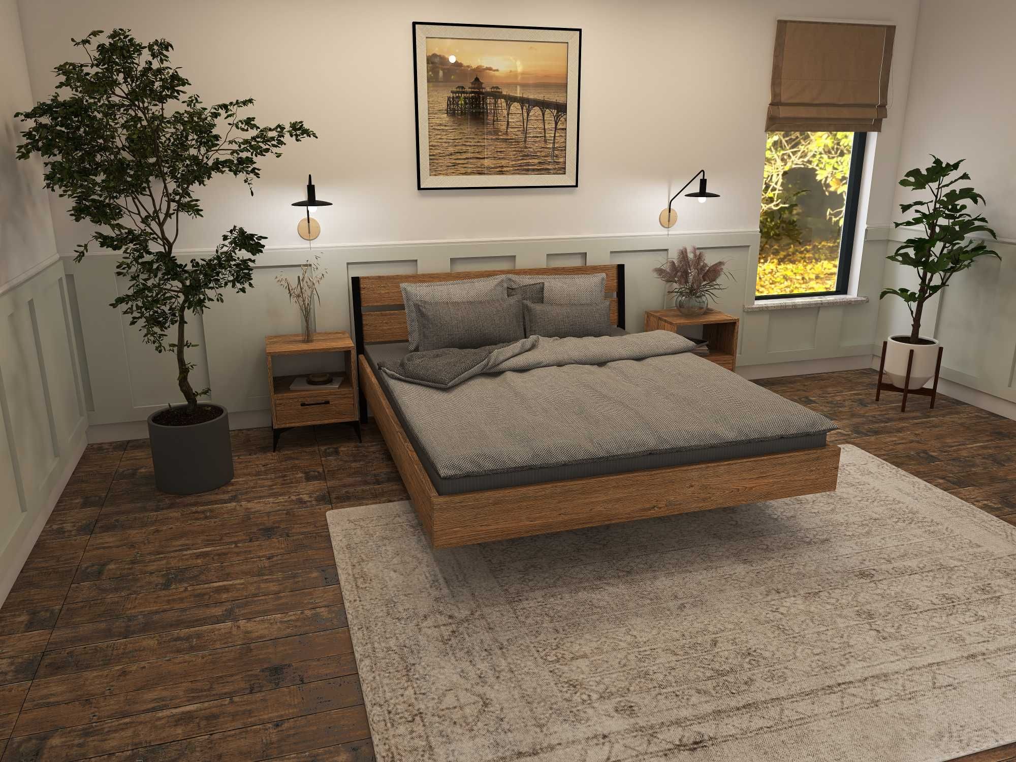 Łóżko drewniane, dębowe loft - lewitujące