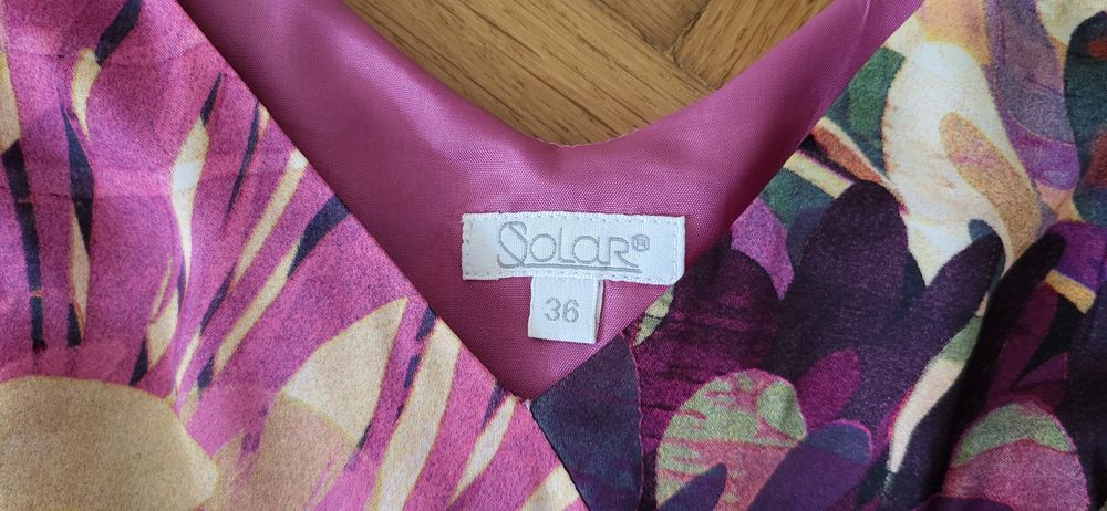 Sukienka Solar 36 S fuksja fiolet róż ramiączka kokarda ślub wesele