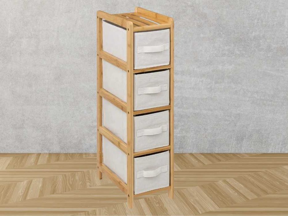 Regał Łazienkowy Bambusowy Materiałowe Cztery Półki 78,5cm