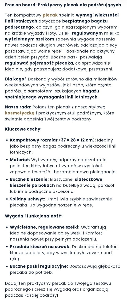 WITTCHEN niebieski plecak do samolotu