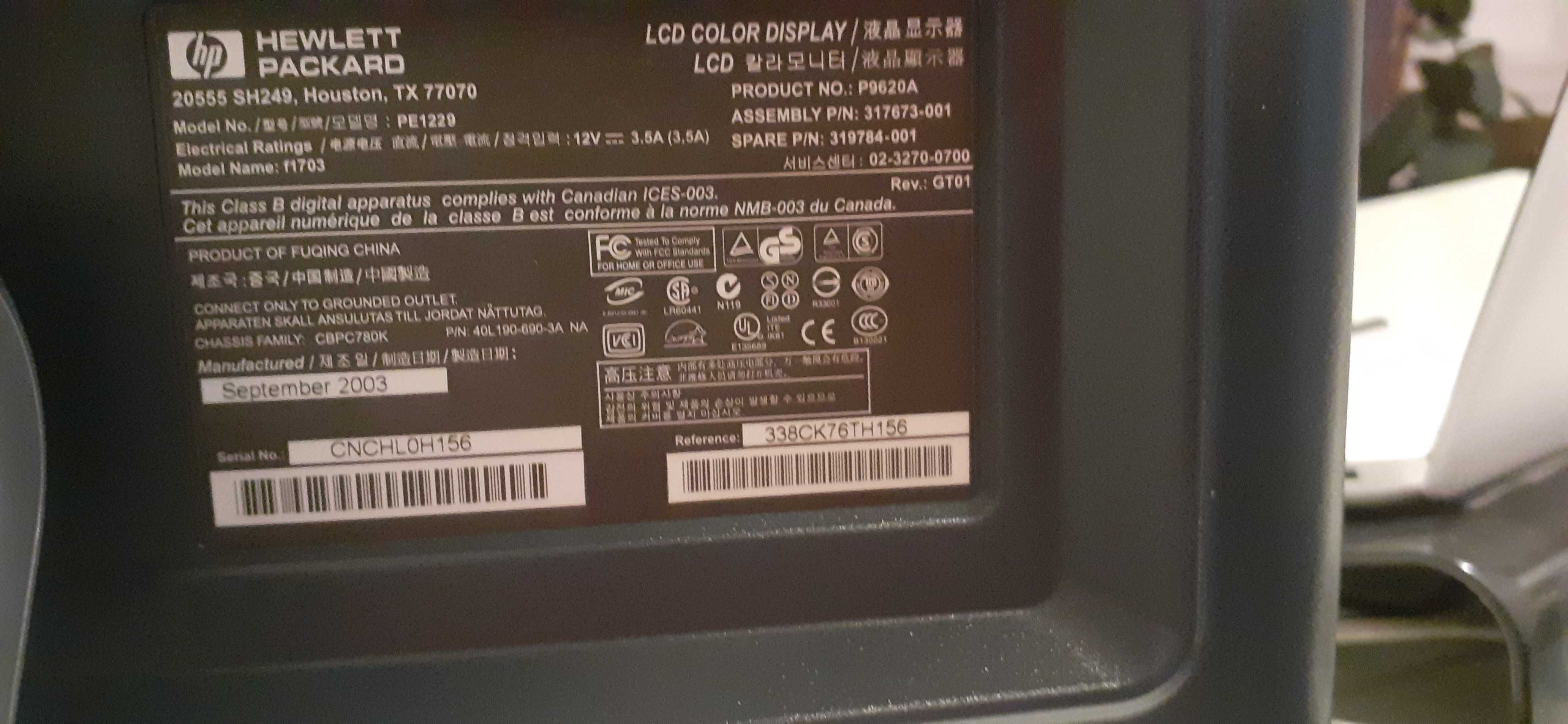 Monitor HP modelo f1703 - Avariado