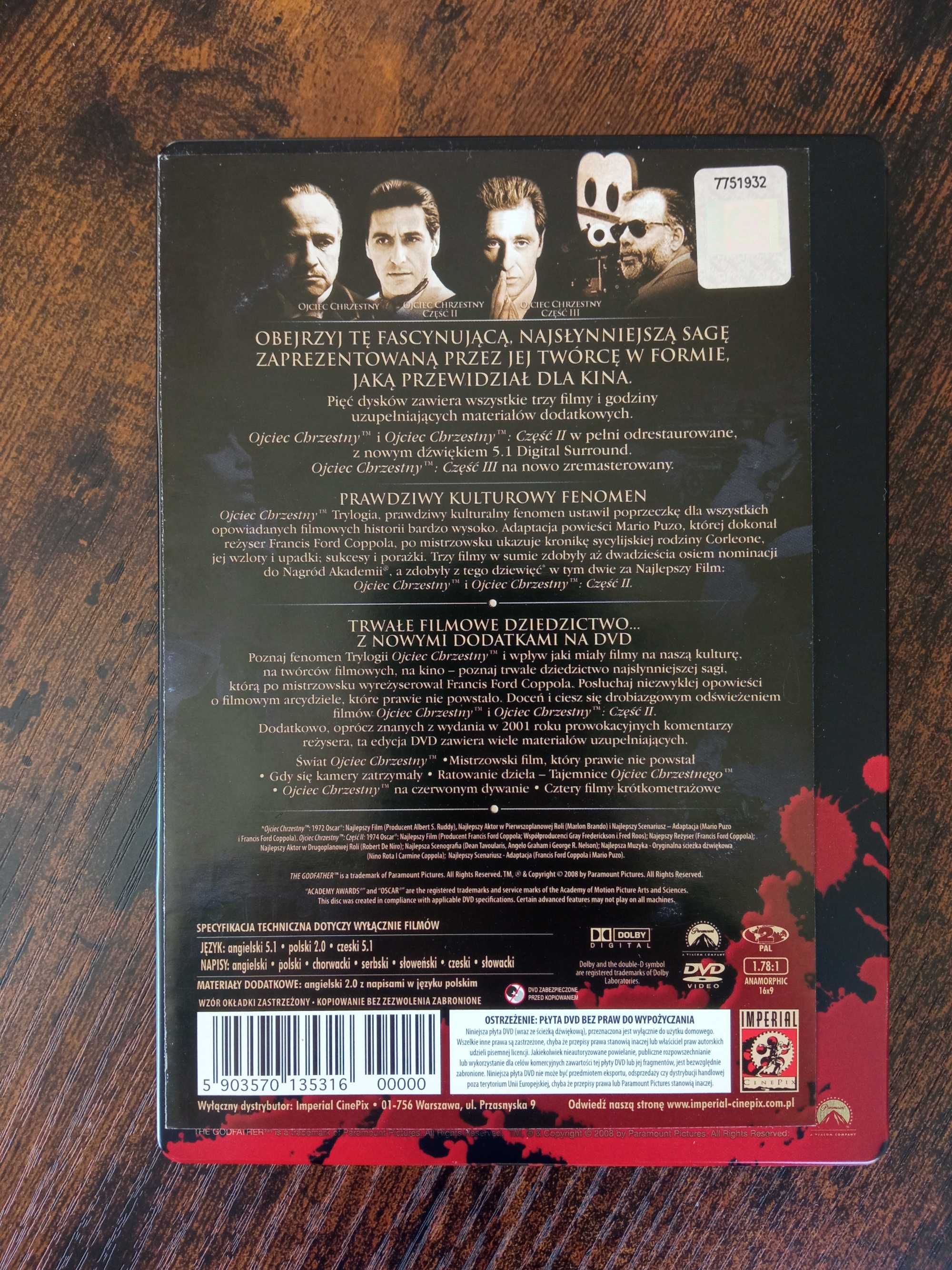 Ojciec Chrzestny 5 DVD Steelbook PL lektor napisy