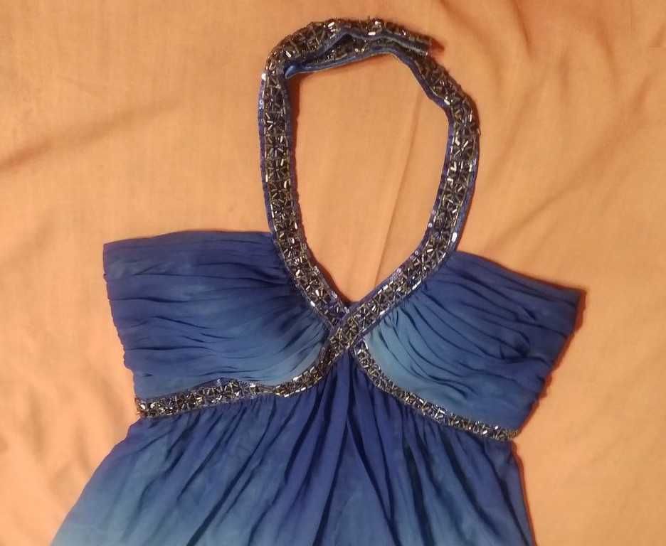 Сукня святкова колір градієнт синього, бісер