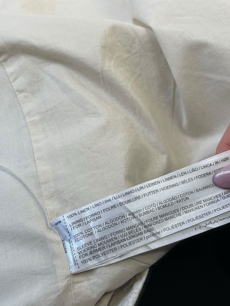 Beżowa lniana marynarka damska z długim rękawem Mango XL 42