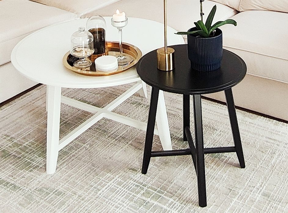 Zestaw dwóch Stoliki kragsta ecru biały i czarny 90cm 49cm zestaw Ikea