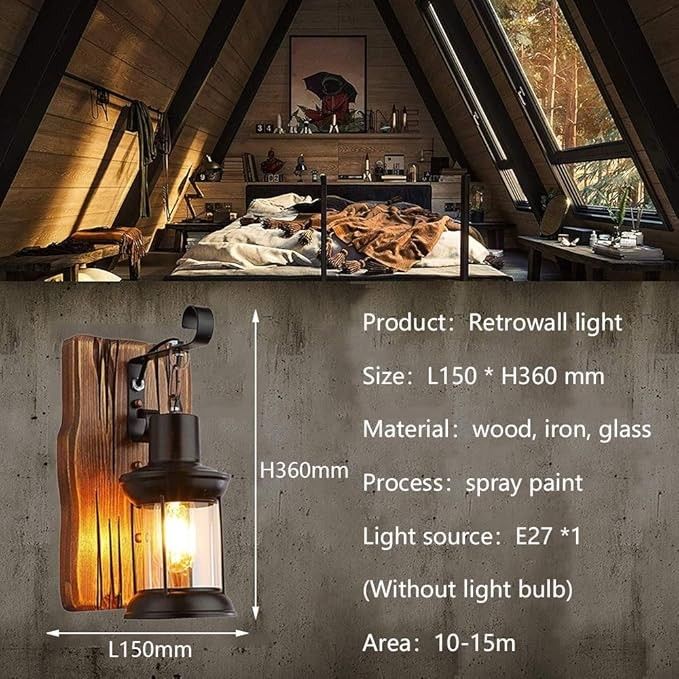 Retro drewniana lampa ścienna do korytarza COCOL