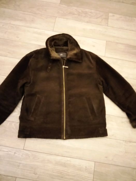 Kożuch męski Ala Ramonesa L/XL kolor czekoladowy skóra naturalna zamsz