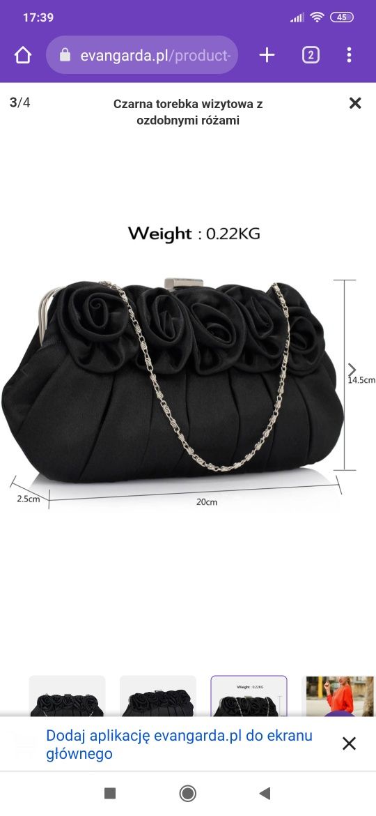 Czarna torebka wizytowa torebka w róże kopertówka