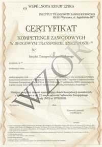 Certyfikat kompetencji zawodowych zarządzającego w drogowym tran