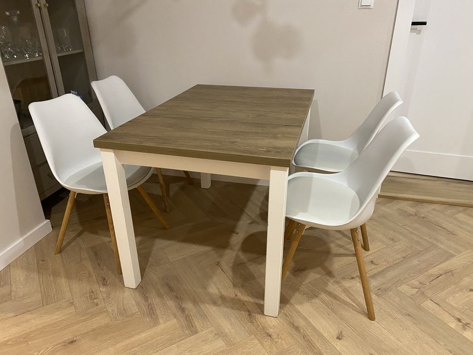 Zestaw skandynawski stół rozkładany 4 krzesła do jadalni kuchni 120x80