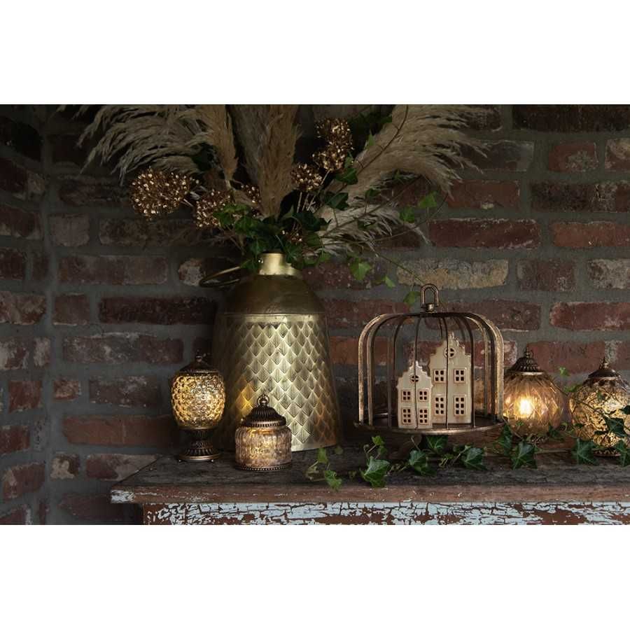 Domek Lampion Porcelanowy LED beżowy /karmelowy h16cm. 6CE1844