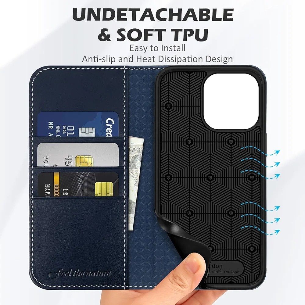 Etui iPhone 15 Pro Max Shieldon, z prawdziwej skóry, portfelowe